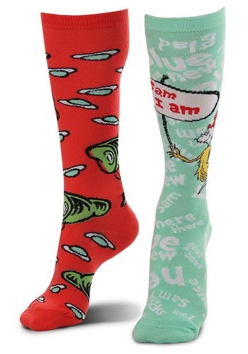 Mismatched Green Eggs & Ham Knee High コスチューム Socks | コスプレ 衣装  仮装 小道具 おもしろい  イベント パーティ 発表会 デコレーション リボン アクセサリー メンズ レディース 子供 おしゃれ かわいい ギフト プレゼント