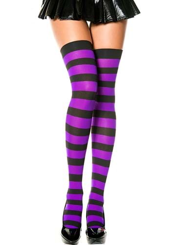 Purple and ブラック Striped Thigh Highs | コスプレ 衣装  仮装 小道具 おもしろい  イベント パーティ 発表会 デコレーション リボン アクセサリー メンズ レディース 子供 おしゃれ かわいい ギフト プレゼント