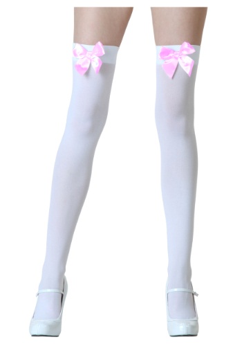 ホワイト Stockings with Pink Bows | コスプレ 衣装  仮装 小道具 おもしろい  イベント パーティ 発表会 デコレーション リボン アクセサリー メンズ レディース 子供 おしゃれ かわいい ギフト プレゼント