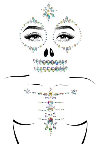 Skeleton Face & Chest Jewel Adhesive  Kit  | コスプレ 衣装  仮装 小道具 おもしろい  イベント パーティ 発表会 デコレーション リボン アクセサリー メンズ レディース 子供 おしゃれ かわいい ギフト プレゼント