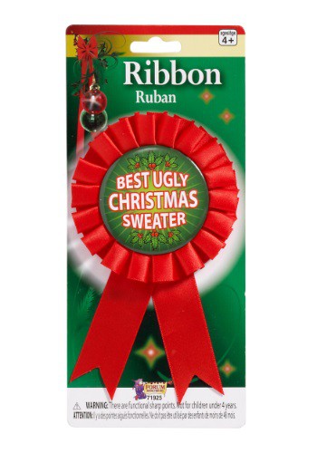 Ugliest Christmas Sweater Award Ribbon | コスプレ 衣装  仮装 小道具 おもしろい  イベント パーティ 発表会 デコレーション リボン アクセサリー メンズ レディース 子供 おしゃれ かわいい ギフト プレゼント
