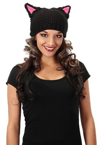 Knitted ブラック Cat Beanie | コスプレ 衣装  仮装 小道具 おもしろい  イベント パーティ 発表会 デコレーション リボン アクセサリー メンズ レディース 子供 おしゃれ かわいい ギフト プレゼント