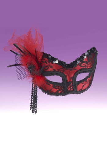 レッド ブラック Lace Half マスク | コスプレ 衣装  仮装 小道具 おもしろい  イベント パーティ 発表会 デコレーション リボン アクセサリー メンズ レディース 子供 おしゃれ かわいい ギフト プレゼント