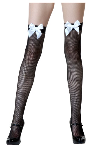 ブラック Fishnet / ホワイト Bow Thigh Highs | コスプレ 衣装  仮装 小道具 おもしろい  イベント パーティ 発表会 デコレーション リボン アクセサリー メンズ レディース 子供 おしゃれ かわいい ギフト プレゼント