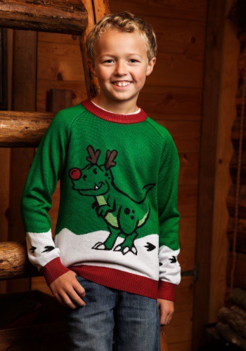 ボーイズ Reindeer 恐竜 Ugly Christmas Sweater | 子供 こども コスプレ 衣装 仮装 かわいい イベント 飾り おもしろ 学芸会 発表会 オシャレ ハロウイン パーティ カワイイ 小学生 キッズ ギフト プレゼント