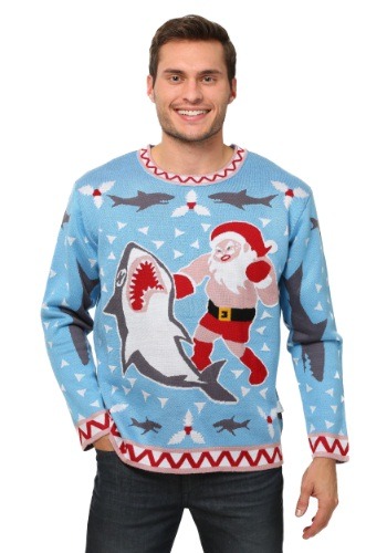 Men's サンタ vs Shark Ugly クリスマス コスチューム セーター メンズ コスプレ サンタコス サンタクロース トナカイ 衣装 男性 仮装 男性用 イベント パーティ 学芸会 ギフト クリスマスギフト｜Mars shop 10,600円