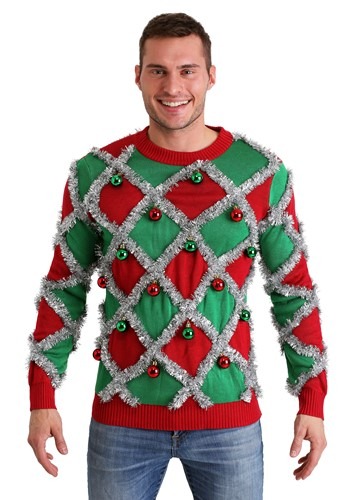 Tipsy Elves Men's Diamond Tinsel Ugly Christmas Sweater | メンズ コスプレ 衣装 大人 男性 仮装 おしゃれ かっこいい イベント 飾り おもしろ 披露宴 オシャレ ハロウイン パーティ 忘年会 クリスマス ギフト クリスマスギフト