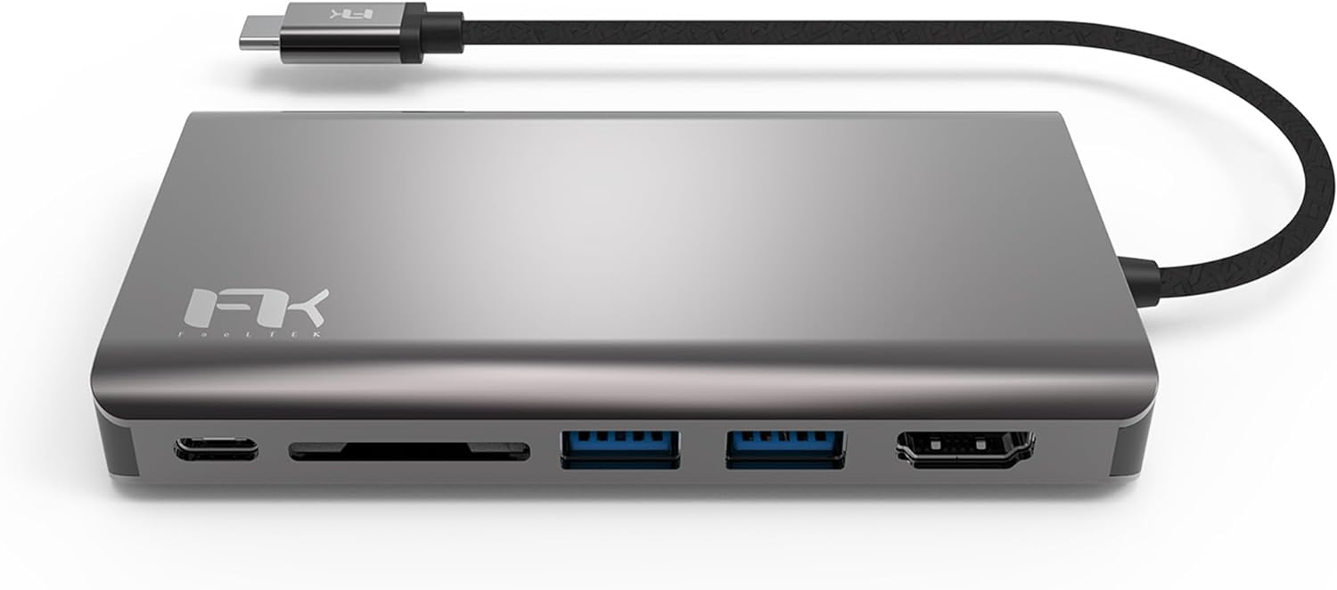 Type-Cハブ iPhone15対応 Portable 8 in 1 USB-C Hub USB-C PD最大100W HDMI 4K出力 VGA 1080P同時出力 Thunderbolt3 イーサネットポート SDカードリーダースロット3.5mm ヘッドフォンジャック Feeltek UCH008AP2