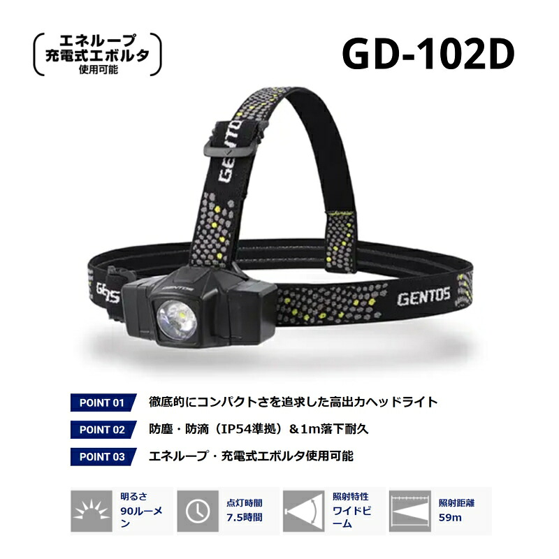 楽天市場】GENTOS(ジェントス) コンパクトヘッドライト GD-102D GD