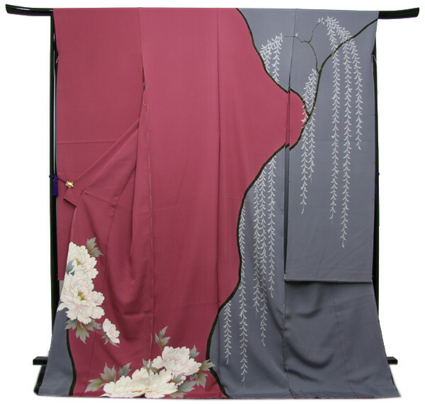 楽天市場】未仕立て正絹中振袖 ピンク紫・グレー染め分けに粋な牡丹