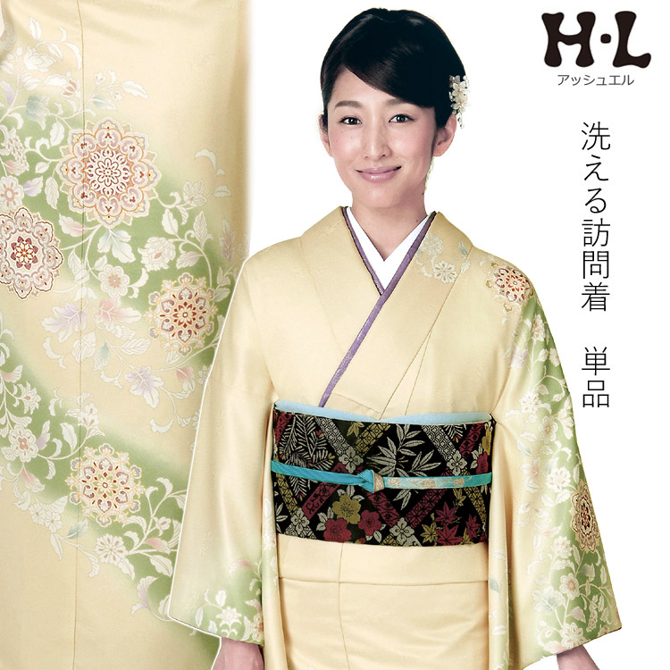 D216 夏着物　訪問着　黒地　蝶々　絽　ポリエステル　洗える着物　極美品 洗える夏着物(絽・付け下げ訪問着) Lフリーサイズ 黒色地に花柄
