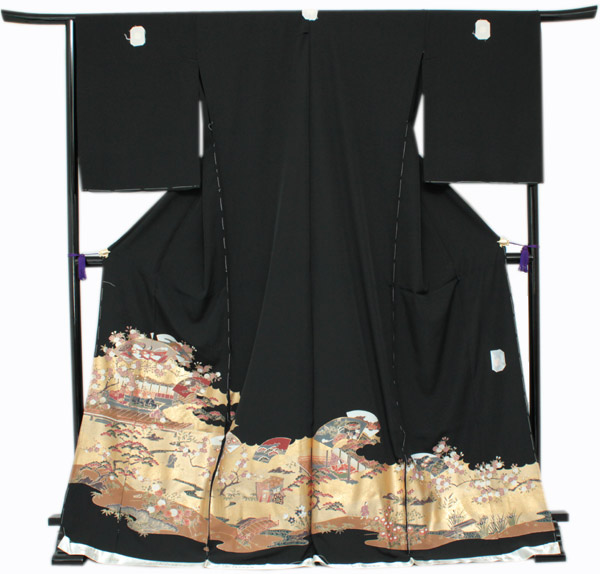 美品 作家物 結婚式 極上縮緬地 本加工染 黒留袖（正絹）未使用＜Ｄ632＞ 結婚式 「渡辺伸」作 極上縮緬地 本加賀友禅 黒留袖（正絹）仕立