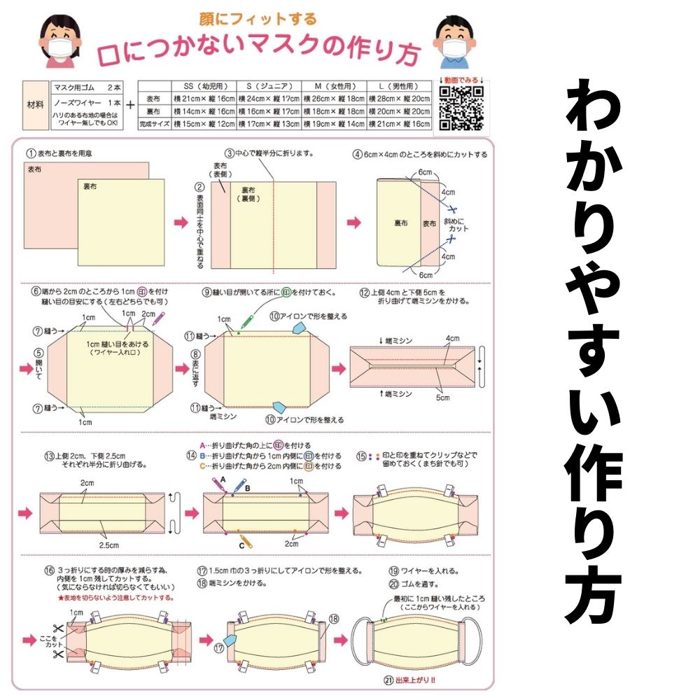 楽天市場 商用利用可 息苦しくないマスクの無料型紙 単品注文不可 サイズ1枚メール便可 1人1枚まで 生地通販のマルイシ