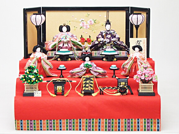 【雛人形 三段五人飾り】75cm 180007 金襴衣裳着もうせん三段五人飾【送料無料】
