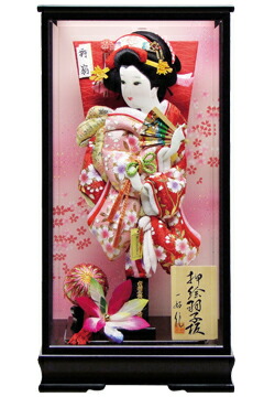 【羽子板】150008　15号　金彩八重桜押絵羽子板ケース飾