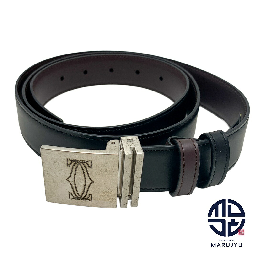 J。Cartier ゴールドバックル ブラックレザー ベルト Cartier - 【良品】 カルティエ ベルト Cアロンジェ レザー