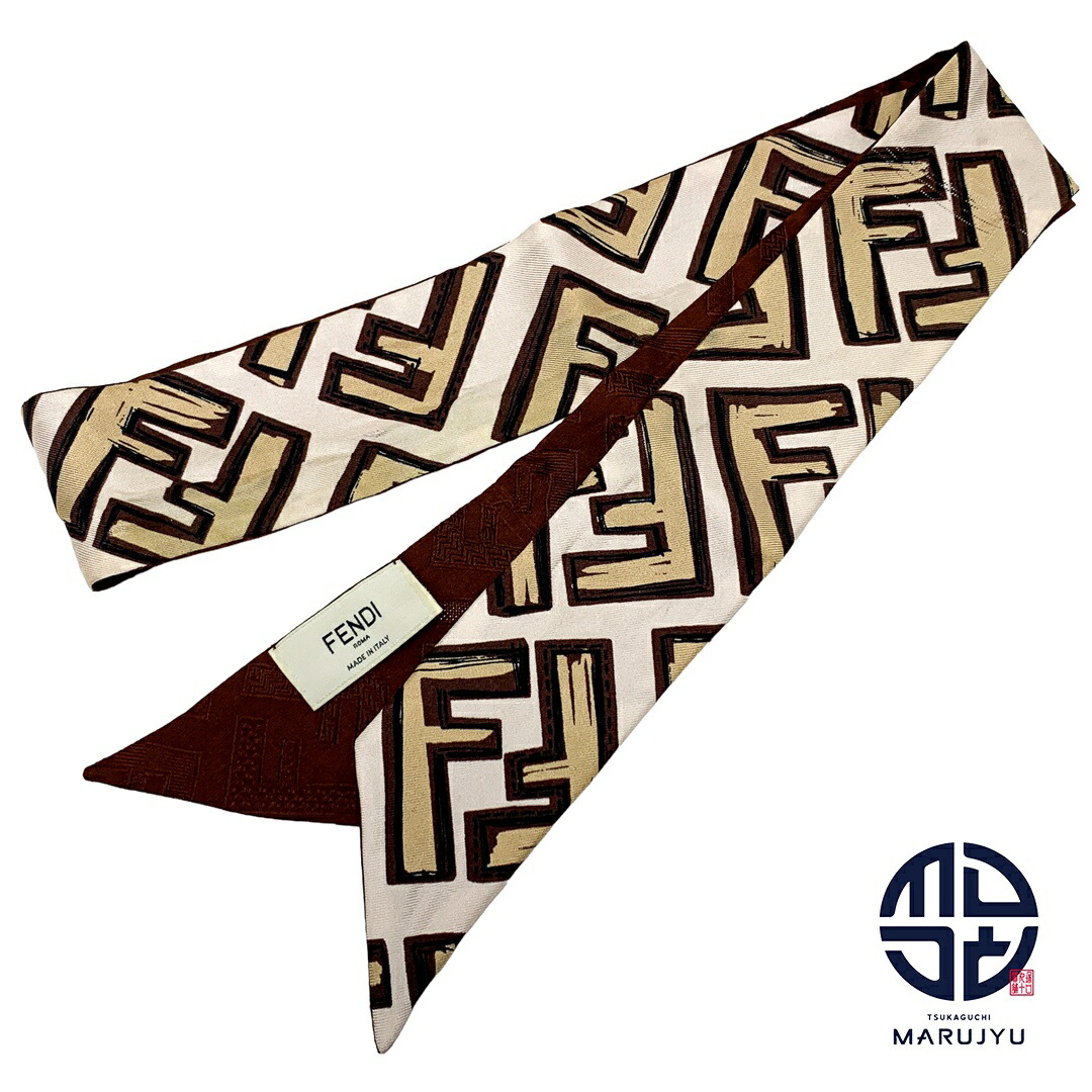 美品FENDI フェンディ ラッピー シルク スカーフ レディース ブラウン系 FENDI ［飯能本店］FENDI フェンディ モンスターラッピー ※タグ