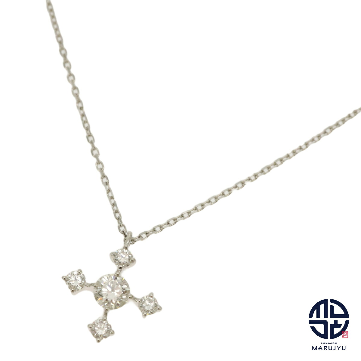PT900 PT850 プラチナ ダイヤ0.19ct/0.10ct クロスモチーフ ネックレス ジュエリー アクセサリー ブランド 【中古】|塚口丸十質舗
