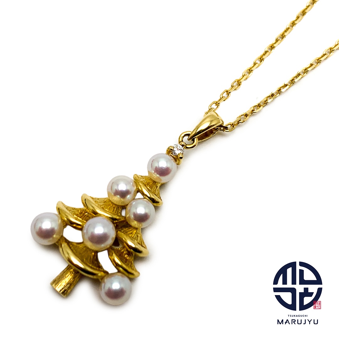 MIKIMOTO ミキモト K18YG 18金イエローゴールド 真珠 アコヤパール クリスマスツリー ネックレス ジュエリー アクセサリー ブランド 【中古】｜塚口丸十質舗