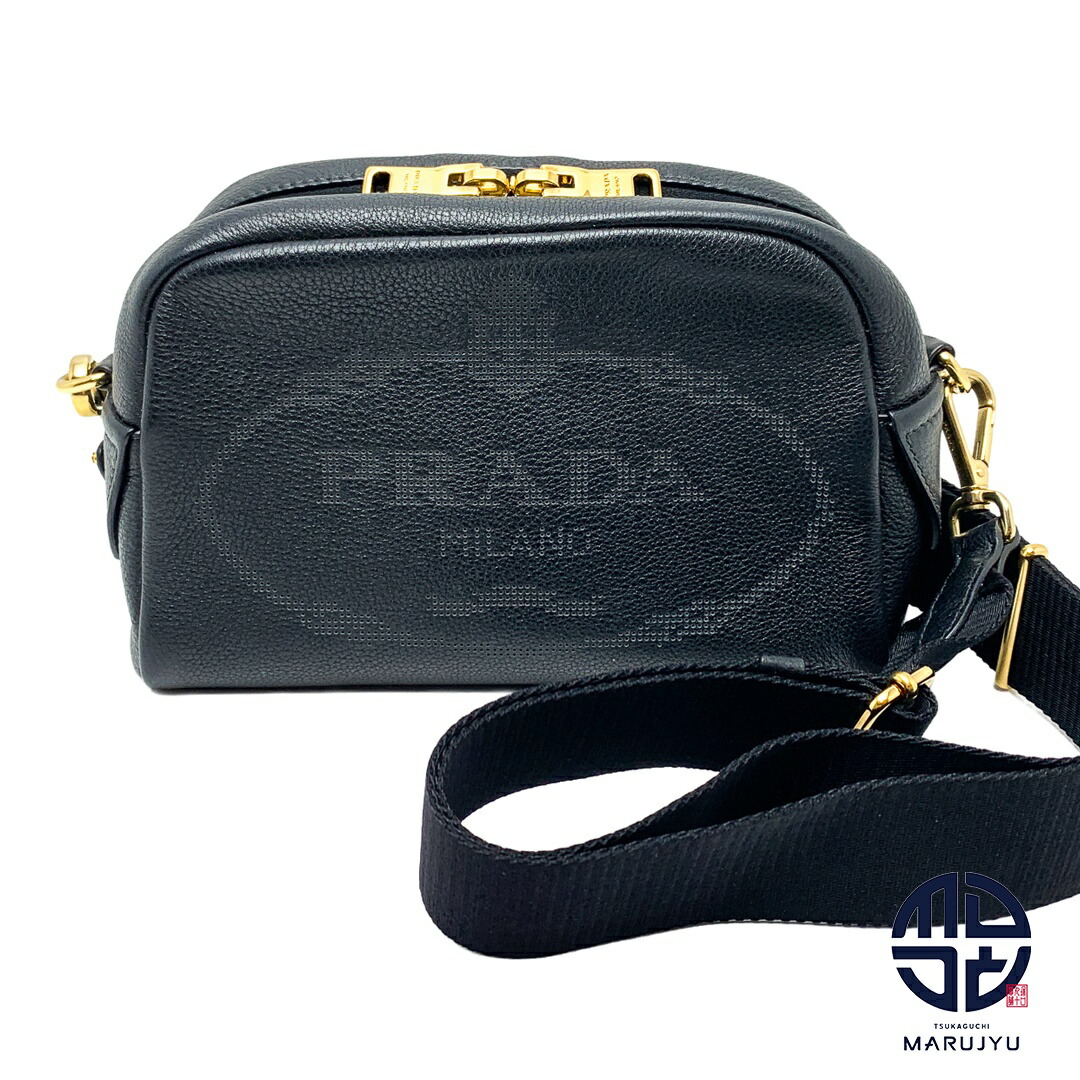PRADA プラダ 1BH187 ヴィッテロダイノレザー 黒 ブラック 型押しロゴ ショルダーバッグ 鞄 カバン ブランド ゴールド金具【中古】｜塚口丸十質舗