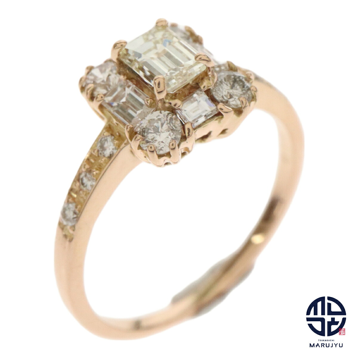K18PG 18金ピンクゴールド 角ダイヤ0.70ct リング 指輪 ジュエリー アクセサリー 約8号 スクエア エメラルドカット【中古】｜塚口丸十質舗 52,800円