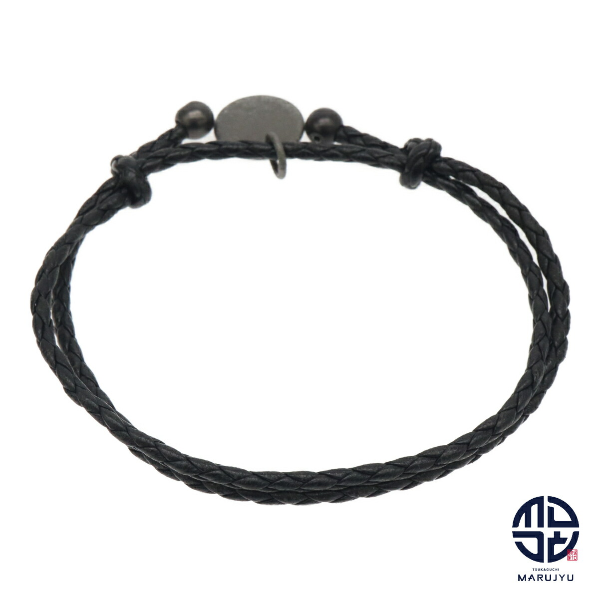 BOTTEGA VENETA ボッテガヴェネタ 編み込み なめし革 黒 黒いこと イントレチャート 2連 腕輪 宝飾品 佩び物 ブランド名【中古】※郵便うけ投函でのご送りとどける