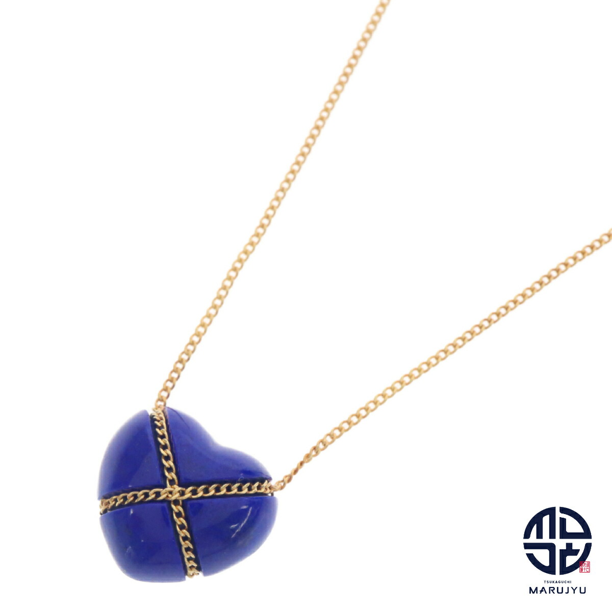 TIFFANY & CO. TIffany ティファニー 750YG K18 18金イエローゴールド ラピスラズリ チェーンクロス ハート ネックレス ジュエリー アクセサリー ブランド ヴィンテージ【中古】｜塚口丸十質舗
