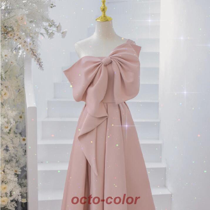 イブニングドレス ピンク オフショルダー 結婚式ドレス サテン ドレス シンプル 優雅 エレガント ロングドレス 発表会ドレス パーティードレス 二次会ドレス|maruk shop
