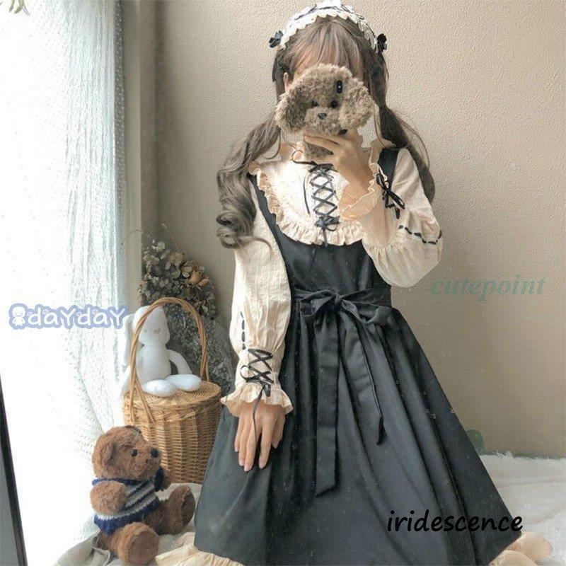 レディース 長袖 黒 フレアフリルワンピース ロリータ Lolita お召しもの 膝丈 スコート 好いたらしい 途轍も無い大いさ ゴスロリ ゆめかわ キッズファッション-ワンピース