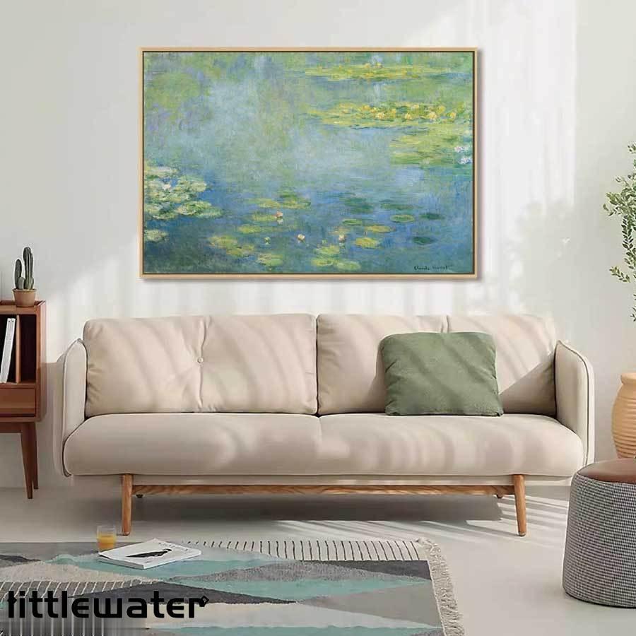 クロード?モネ 睡蓮 スイレン 枠付き 油絵 風景画 壁掛け 名画 ファブリック パネル オシャレ インテリア アートパネル リビング プレゼント｜maruk shop