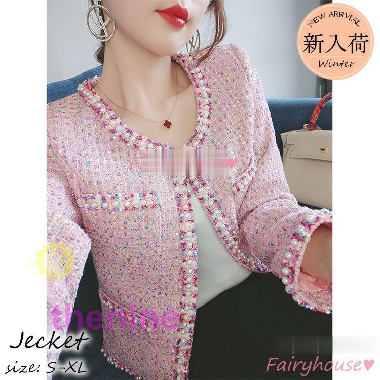 ツイードジャケット レディース 40代 長袖ノーカラージャケット ショット丈ツイードコート 春コートアウター 秋服 大人韓国風 通勤OL 結婚式 入学式 卒業式|maruk shop