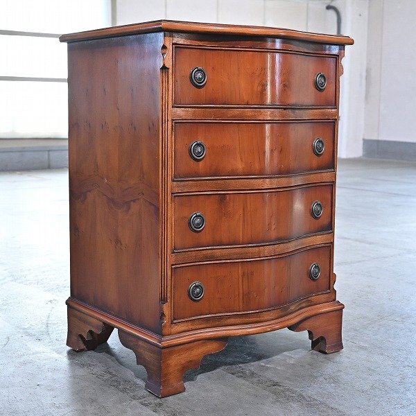 英国ビンテージ ロスジョン サーペンタインフロントチェスト 西洋イチイ材 4段 yew wood 引き出し 収納 クラシカル 箪笥 イギリス ROSJOHN【中古家具/中古インテリア/USED家具ユーズド家具/リサイクル】