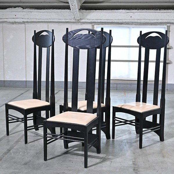 名作 マッキントッシュ「ArgyleChair/アーガイルチェア」4脚セット 椅子 ハイバック ダイニング Charles Rennie Mackintosh リプロダクト【中古家具/中古インテリア/USED家具ユーズド家具/リサイクル】