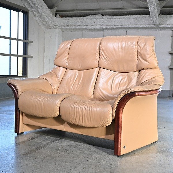 ノース EKORNES Stressless 62万「Eldorado High Back」リクライニング長いす 2人掛け 本革 書屋 山びこネス 剪断応力受け答え エルドラド【中古調度品/中古室内装飾/USED調度品ユーズド調度品/再利用】
