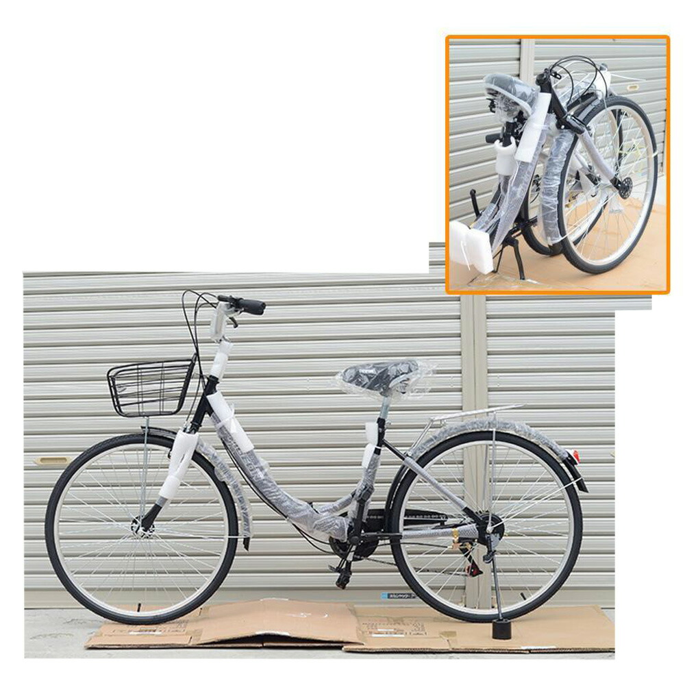 在庫処分 折りたたみ自転車 6段変速２６インチ ミニベロ ママチャリカゴ付【黒】 楽天市場】新品ママチャリ 折りたたみ自転車 26インチ6段変速