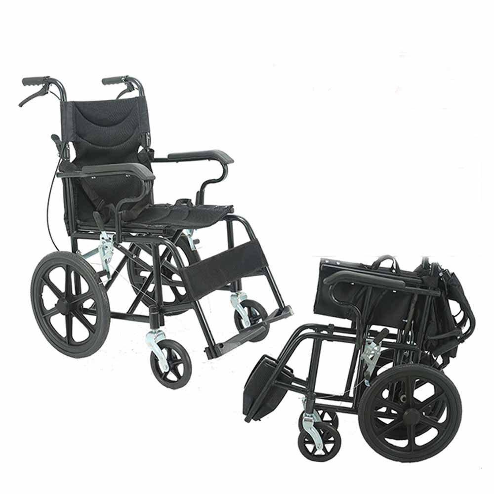 【お買い得】後ろ押し用車いす 折り畳み式 後ろ押し打ちきり付き添い人 超軽さ パウダーコンパクト 持ち運び分かりやすい 持ちはこび ノーパンクタイヤ 折りたたむペダル アームレスト フットサポート付き添い人 スチール写真原料品 オックス座面 安全性のある胴締めつき うしろ側衣嚢 移動・歩行支援用品-車椅子