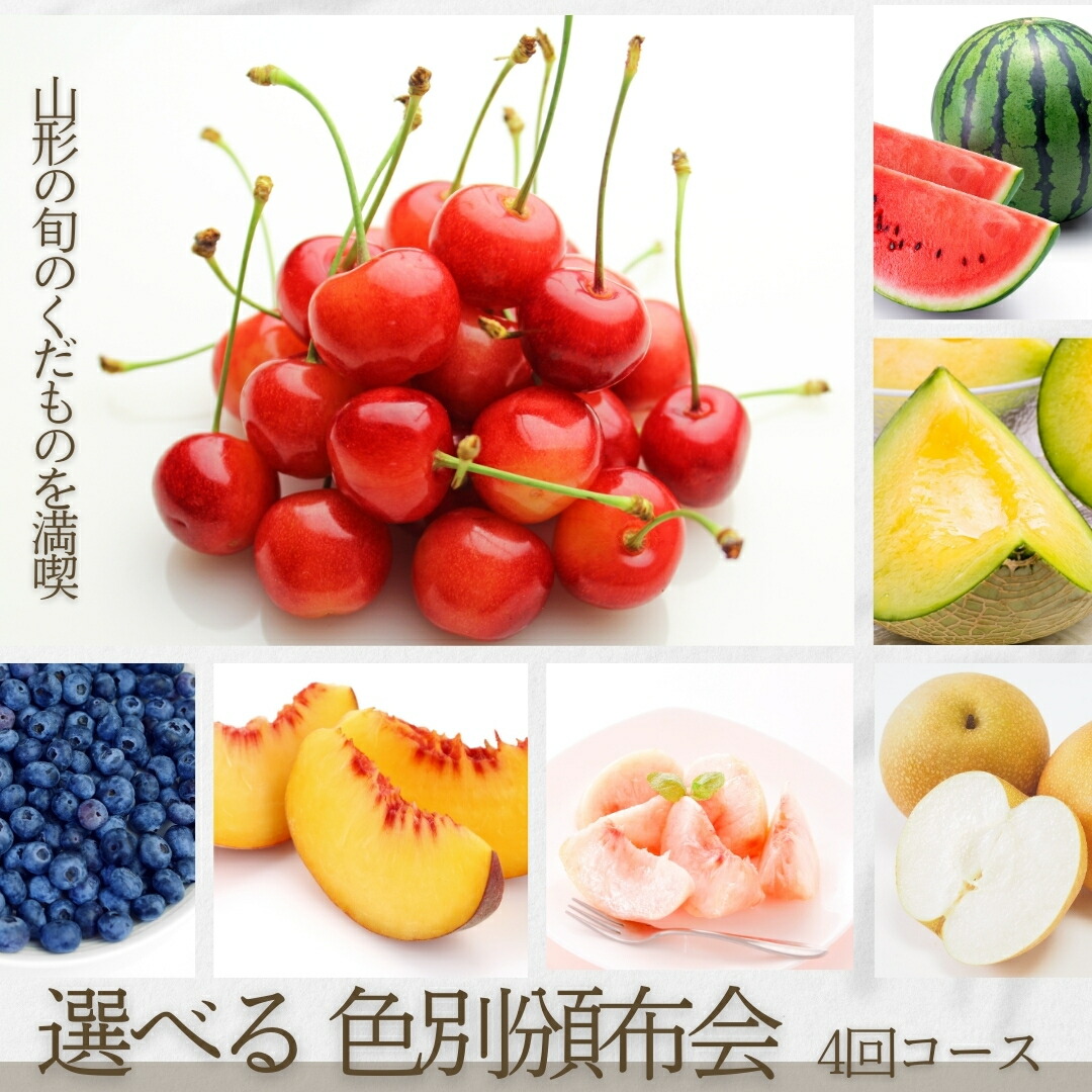 お買い物マラソン大特価！！【予約】2026年6月～発送 送料無料 さくらんぼから始まる旬の果物定期便！「お楽しみ頒布会」４ヶ月コース メロン 白桃 すいか サクランボ ブルーベリー 和梨 幸水 スイカ