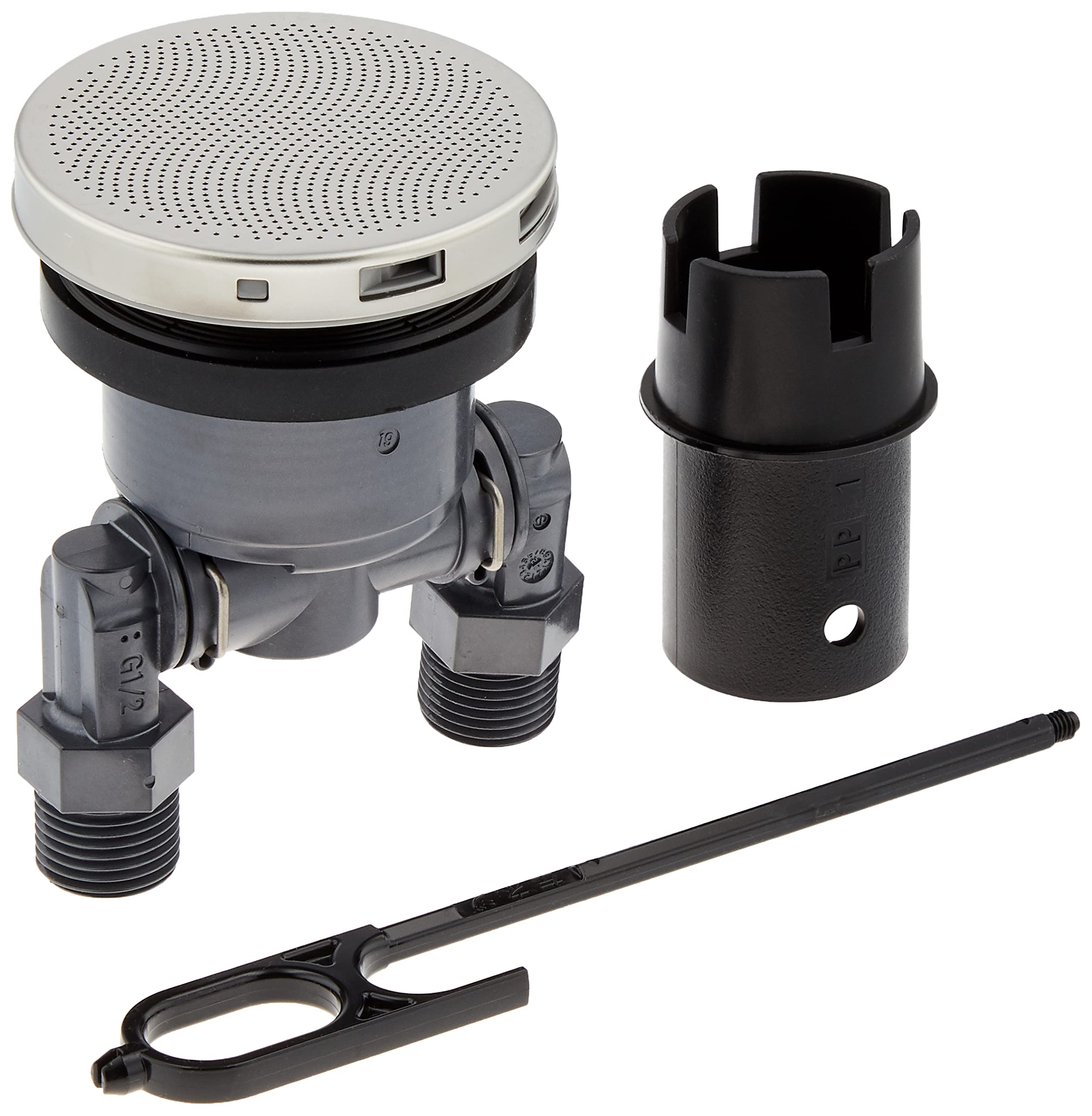 カクダイ 一口循環金具 ペアホース(ネジ)用 S・L兼用 取付穴径50mm・厚さ15mm以下の浴槽用 フック棒付 PPS製 415-216|マルミヤCP