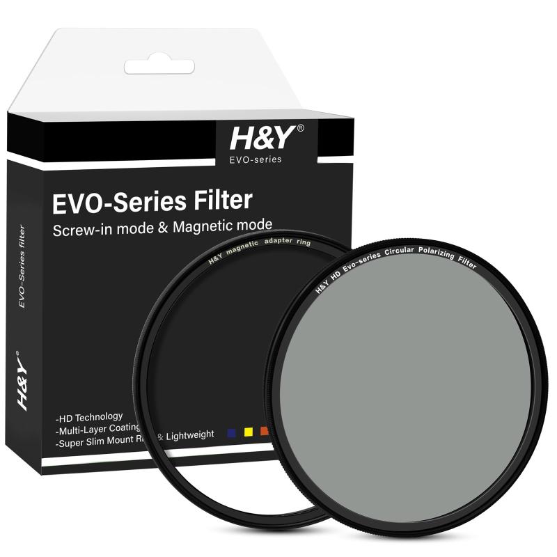H&Y PLフィルター HD Evo CPL フィルターキット エボ サーキュラーPL フィルター マグネット式 ねじ込み式両対応 反射調整 偏光度99.9% 高平面度 薄枠 帯電防止 防汚 撥水 防傷 EPL