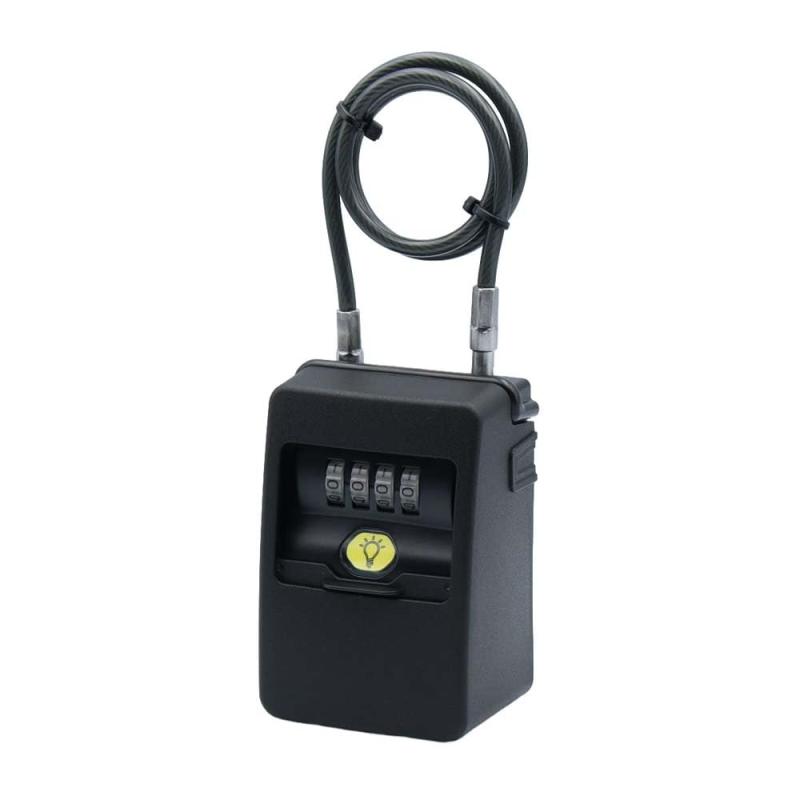 ノムラテック 鍵の収納BOX ワイヤー式キーストック mini LEDライト付 N-1289 ブラック (キーストック本体)横6.3×縦9.5×厚み5.2cm、(スチールワイヤー)45cm の商品写真
