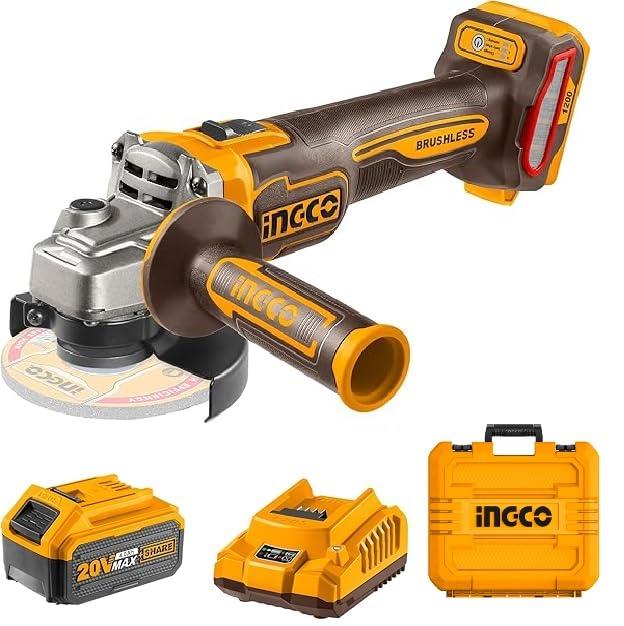 INGCO コードレスアングルグラインダー 100mm 内径15mm 20V ブラシレスアングルグラインダーツール 9000RPM M10