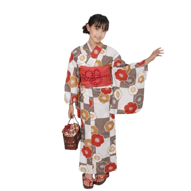[Fuuka] フウカ 浴衣 子供 女の子 キッズ セット 2点 帯 130cm 140cm (兵児帯/日本製)