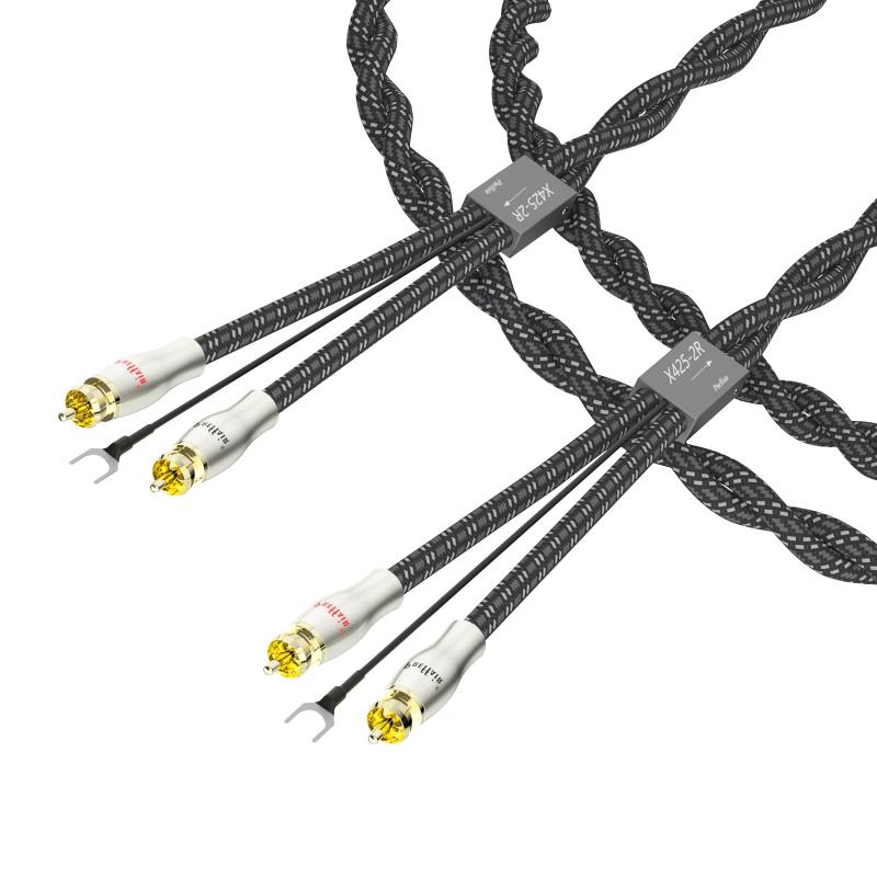 Preffair ターンテーブル用RCAケーブル 接地線付き 1m - 5N OFC鍍銀導体 二重シールド 24K金メッキ 低ノイズ設計 コンパクト配置向け