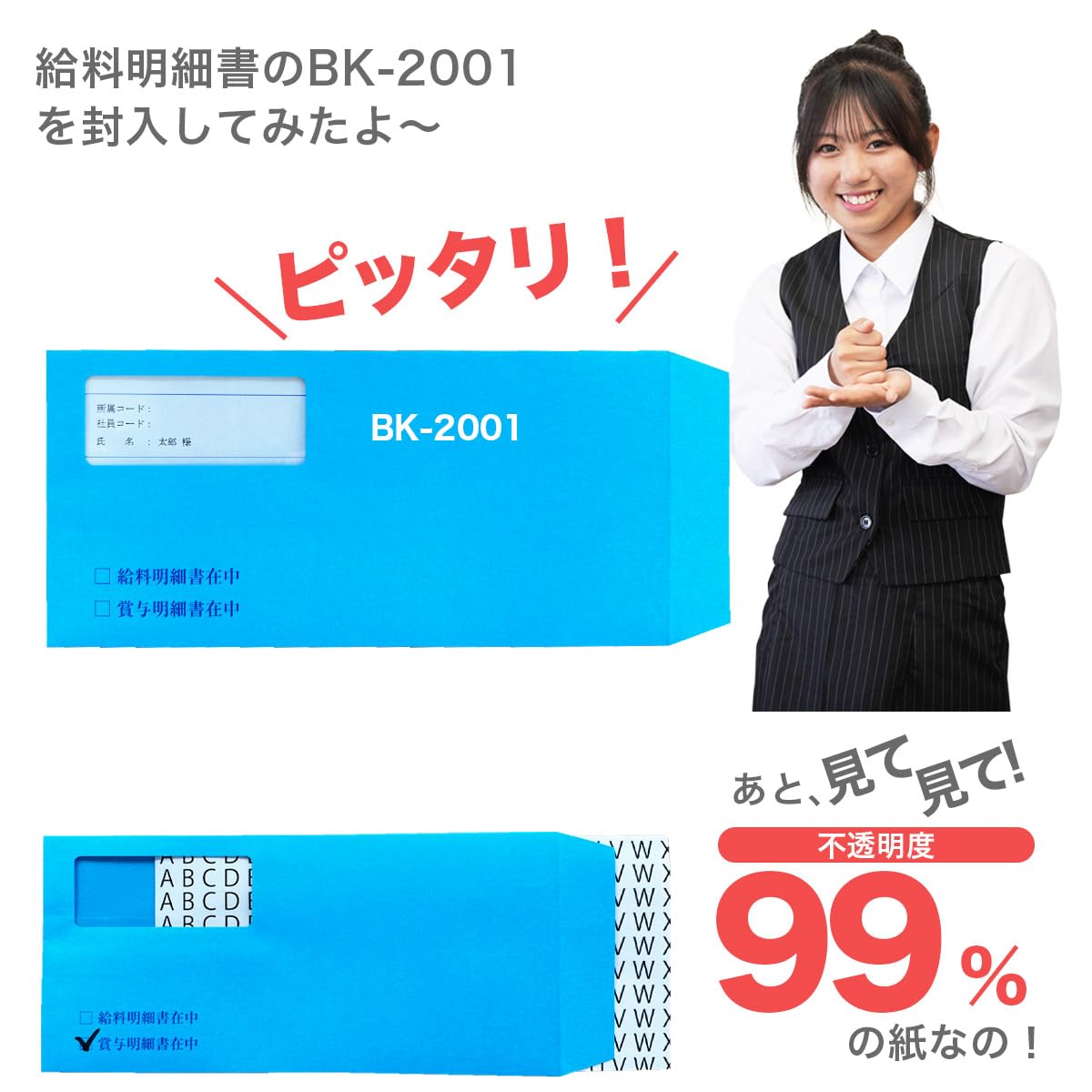 BSL給料らくだシリーズ対応品 給与明細書用窓付封筒 (ブルー, 500枚)|マルミヤCP