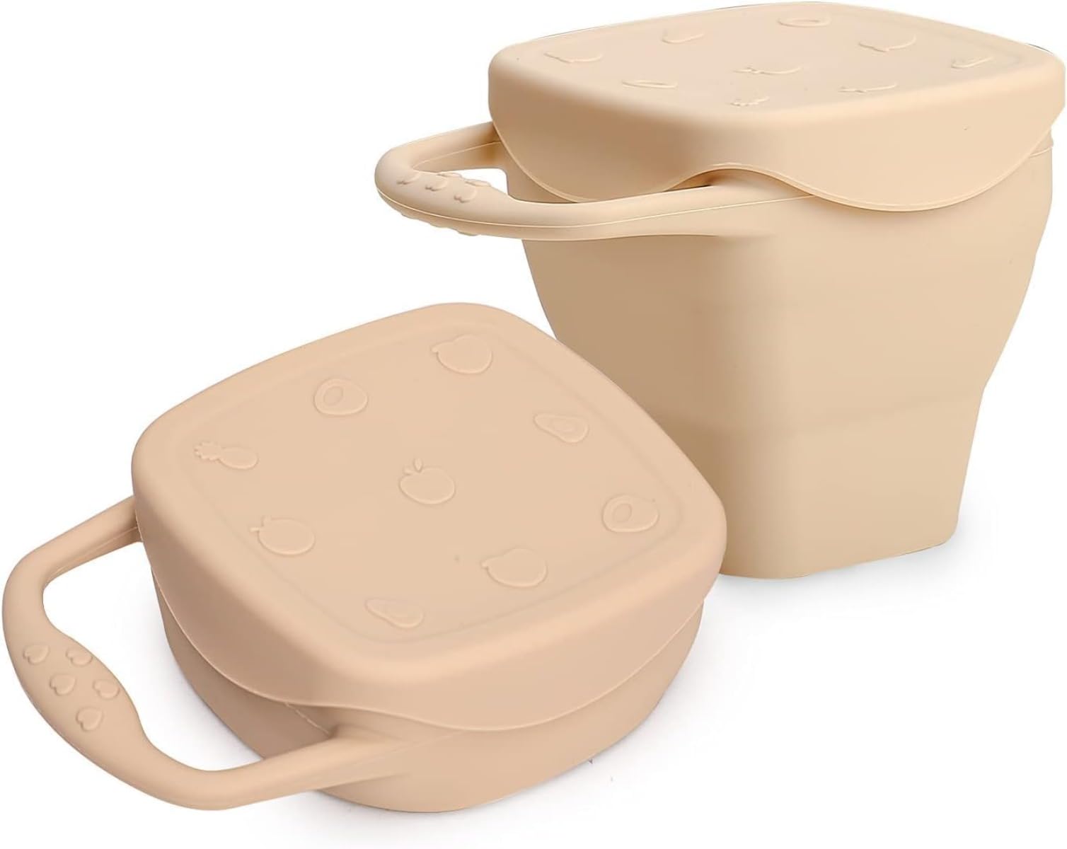 スナックカップ ベビーコップ おやつカップ こぼれない ベビー 離乳食食器 離乳食保存容器 シリコン製 折りたたみコップ 幼児 子供 赤ちゃん用 (ベージュ) [並行輸入品]｜いいものばかり