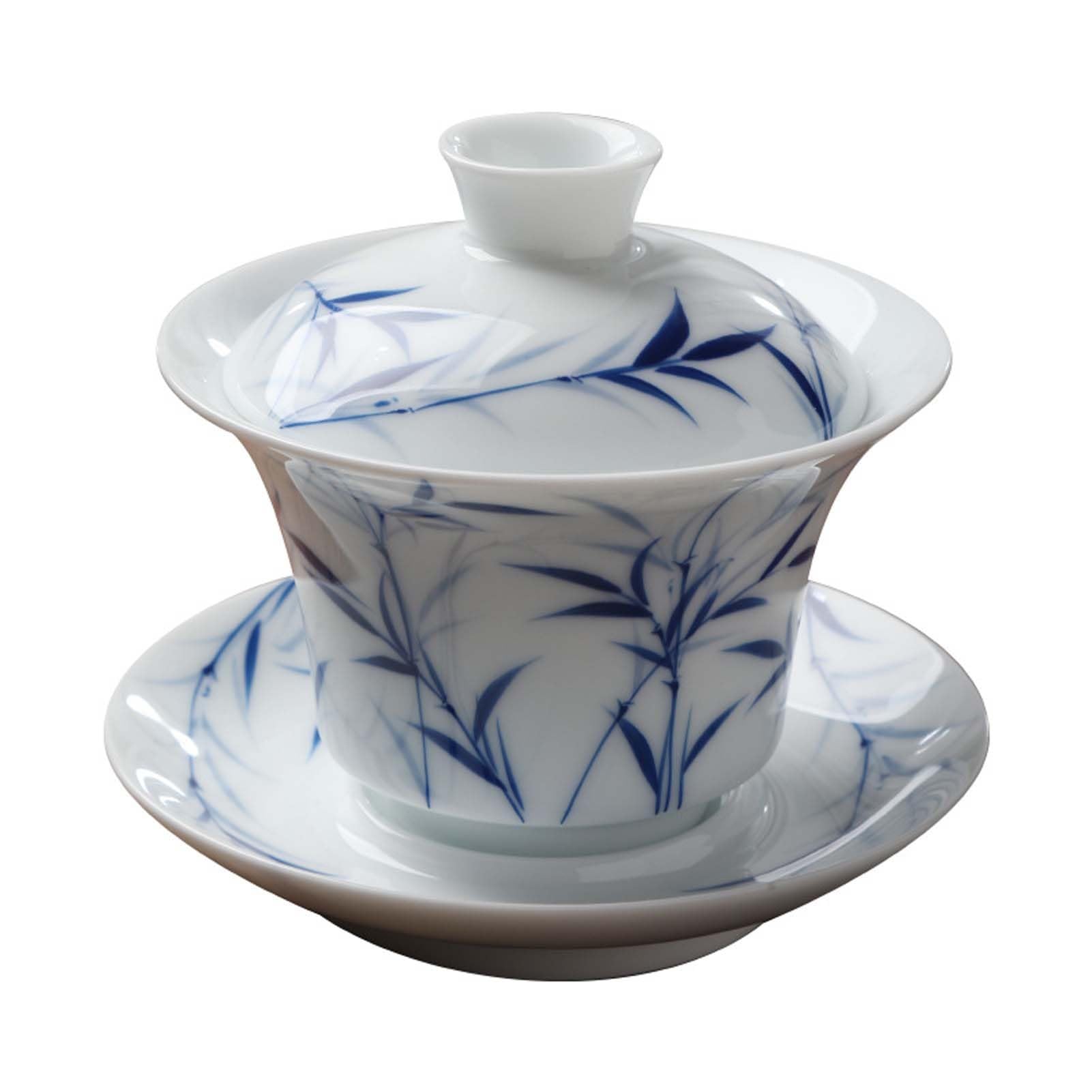 蓋碗 茶どんぶり鉢 湯飲み 手?瀬戸ものの蓋碗 手で笹の葉を 描く 三才が茶碗をかぶせる カンフー茶器 中国の茶道具 泡茶杯 盖碗 生まれ落ちる日 御芽出度 儀式用 差し上げ物 [並行輸入品]