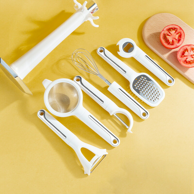 キッチンセット調理器具セット キッチンツール 収納 マグネット キッチンツール 料理器具 セット ステンレス鋼の台所用具、台所道具セット 多目的はさみ (ホワイト7点セット）｜いいものばかり