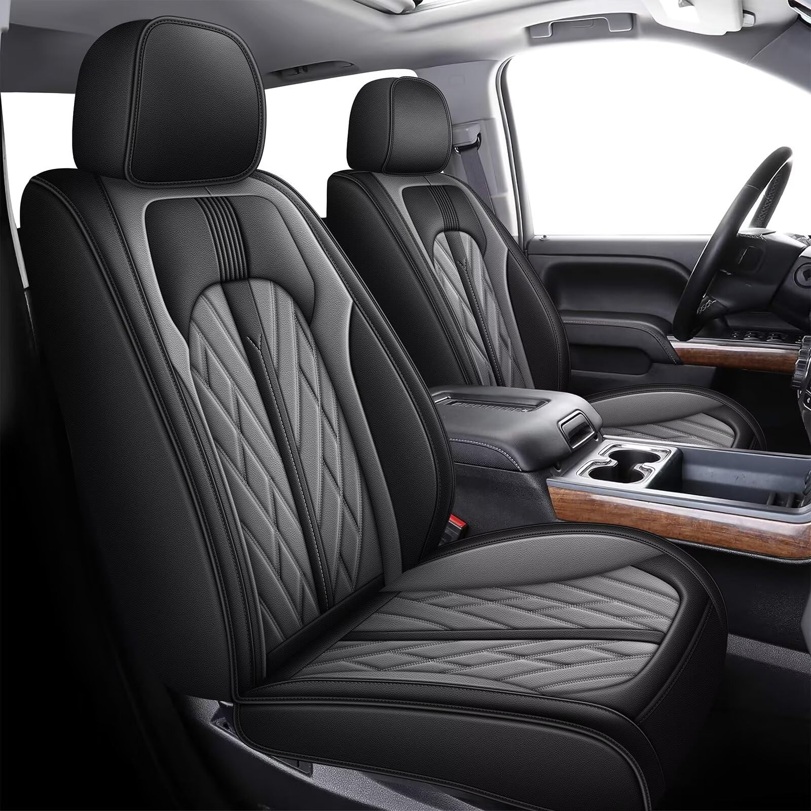 シートカバー 2007-2018 シボレー シルバラード GMC シエラ 1500 2500HD 3500HD トレイルボス Z71 クルー ダブル エクステンデッドキャブ カスタム レザートラックシートカバー フルセット(ブラック&amp;グレー)｜いいものばかり