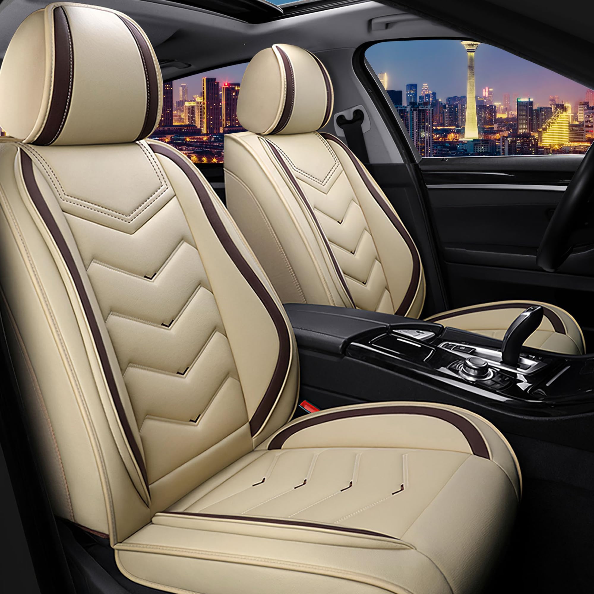 メルセデスベンツ GLC 300 2017-2025用カーシートカバー スタイリッシュなスポーツシートカバー プレミアムナッパレザー カーシートカバーセット (標準2シート/ブラックホワイト)
