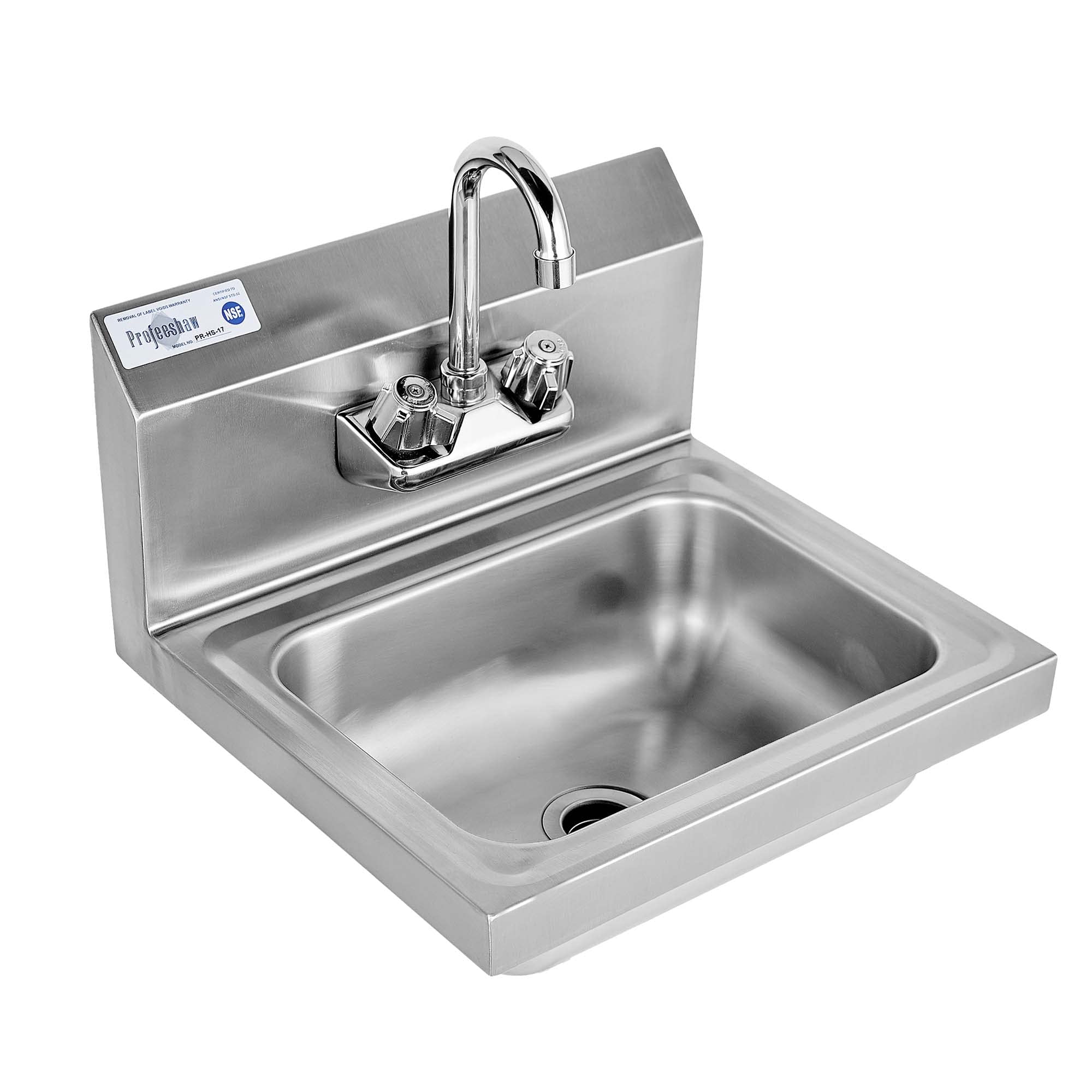 ステンレススチールシンク 商業用壁取り付け手洗い器 NSF認証 グースネック蛇口とバックスプラッシュ付き レストラン/店舗/バー/自宅用 17インチ x 15インチ